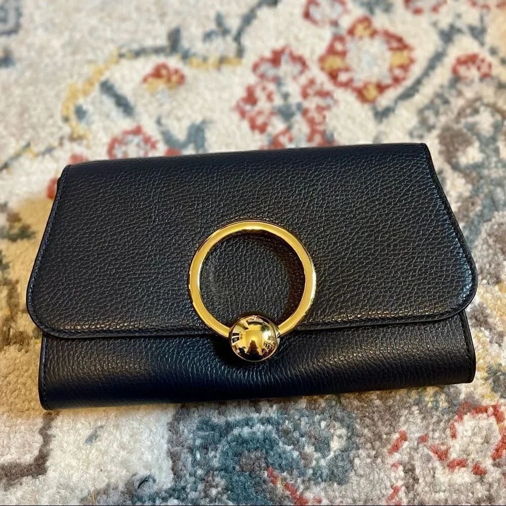 Coccinelle Italian leather shoulder bag clutch pochette Navy w/ GHW